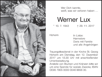 Anzeige von Werner Lux von MGO