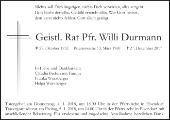 Anzeige von Willi Durmann von MGO