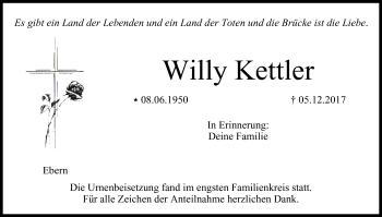 Anzeige von Willy Kettler von MGO