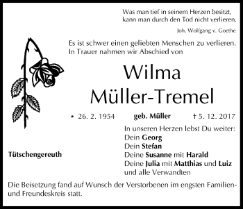 Anzeige von Wilma Müller-Tremel von MGO