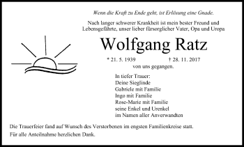 Anzeige von Wolfgang Ratz von MGO