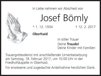 Anzeige von Josef Bömly von MGO