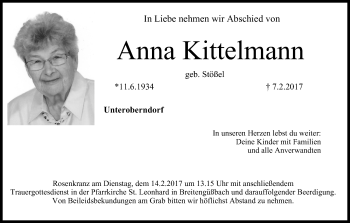 Anzeige von Anna Kittelmann von MGO