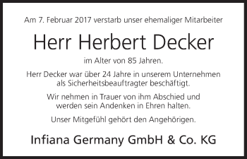 Anzeige von Herbert Decker von MGO