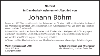 Anzeige von Johann Böhm von MGO