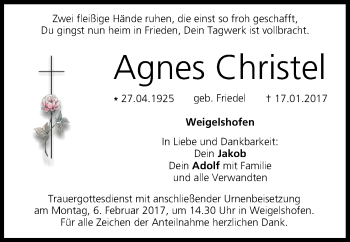 Anzeige von Agnes Christel von MGO
