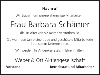 Anzeige von Barbara Schämer von MGO