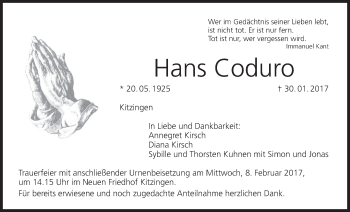Anzeige von Hans Coduro von MGO