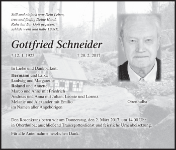 Anzeige von Gottfried Schneider von MGO