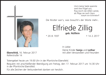 Anzeige von Elfriede Zillig von MGO