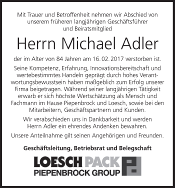 Anzeige von Michael Adler von MGO