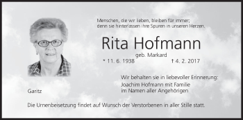 Anzeige von Rita Hofmann von MGO