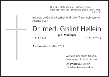 Anzeige von Gislint Hellein von MGO
