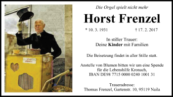 Anzeige von Horst Frenzel von MGO