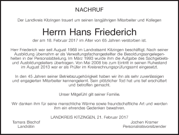 Anzeige von Hans Friederich von MGO