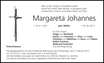 Anzeige von Margareta Johannes von MGO