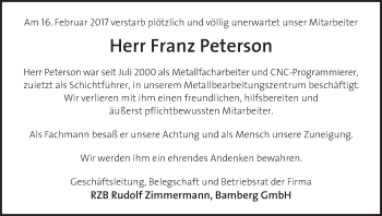 Anzeige von Franz Peterson von MGO