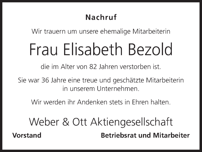  Traueranzeige für Elisabeth Bezold vom 15.02.2017 aus MGO