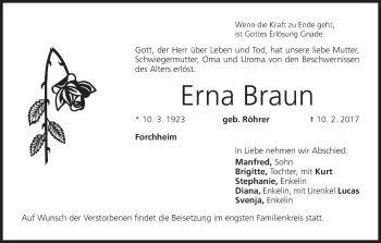 Anzeige von Erna Braun von MGO