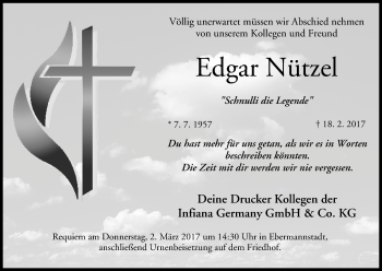 Anzeige von Edgar Nützel von MGO