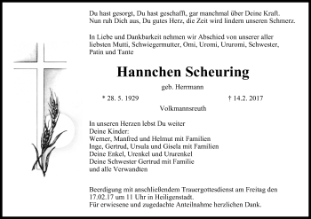 Anzeige von Hannchen Scheuring von MGO