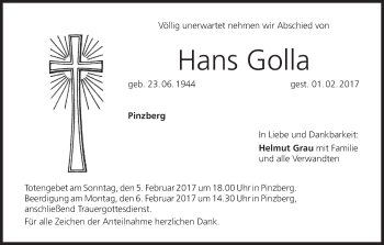 Anzeige von Hans Golla von MGO