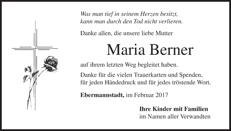  Traueranzeige für Maria Berner vom 25.02.2017 aus MGO