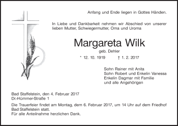 Anzeige von Margareta Wilk von MGO