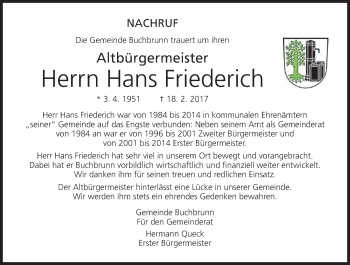 Anzeige von Hans Friederich von MGO