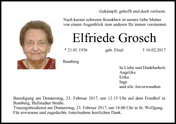 Anzeige von Elfriede Grosch von MGO