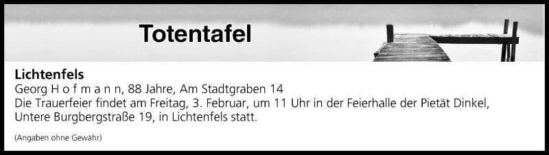  Traueranzeige für Totentafel vom 02.02.2017 vom 02.02.2017 aus MGO