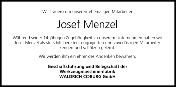 Anzeige von Josef Menzel von MGO