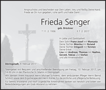 Anzeige von Frieda Senger von MGO