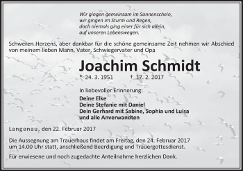 Anzeige von Joachim Schmidt von MGO