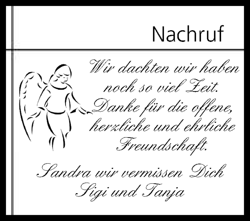  Traueranzeige für Sandra  vom 21.02.2017 aus MGO