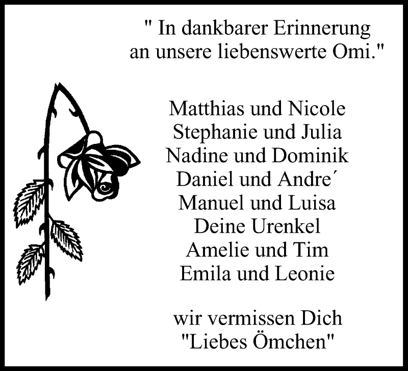  Traueranzeige für Omi  vom 16.02.2017 aus MGO