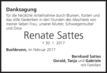 Anzeige von Renate Sattes von MGO