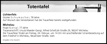Anzeige von Totentafel vom 22.02.2017 von MGO