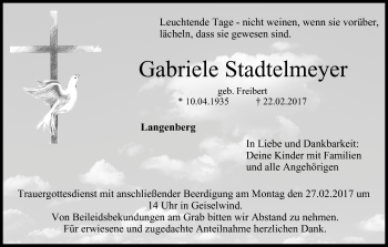Anzeige von Gabriele Stadtelmeyer von MGO