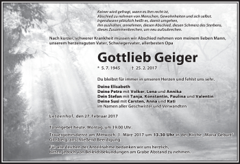 Anzeige von Gottlieb Geiger von MGO