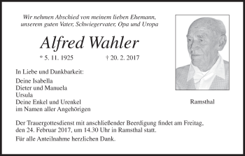 Anzeige von Alfred Wahler von MGO
