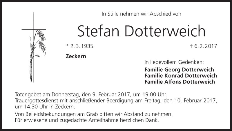  Traueranzeige für Stefan Dotterweich vom 08.02.2017 aus MGO