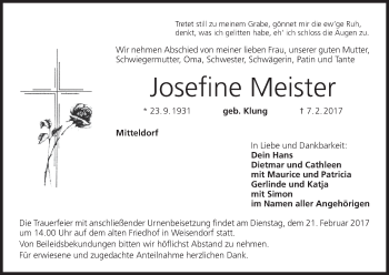 Anzeige von Josefine Meister von MGO