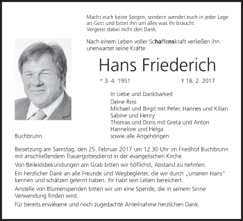 Anzeige von Hans Friederich von MGO