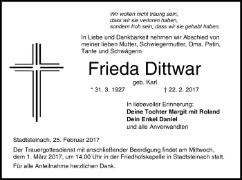 Anzeige von Frieda Dittwar von MGO