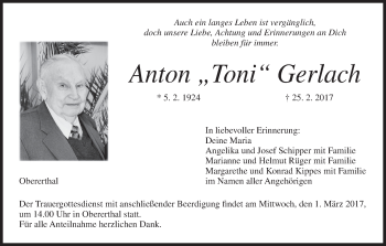 Anzeige von Anton  Gerlach von MGO