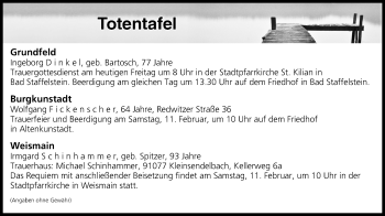 Anzeige von Totentafel vom 10.02.2017 von MGO