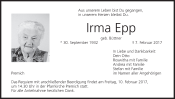 Anzeige von Irma Epp von MGO