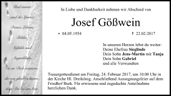 Anzeige von Josef Gößwein von MGO