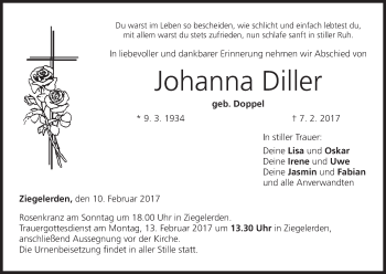 Anzeige von Johanna Diller von MGO